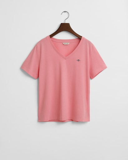 Shield V Neck T-Shirt - Geranium Pink