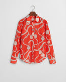 Sailing Print Cotton/Silk Shirt - Orange Red