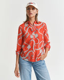 Sailing Print Cotton/Silk Shirt - Orange Red