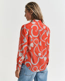 Sailing Print Cotton/Silk Shirt - Orange Red