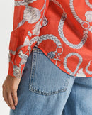 Sailing Print Cotton/Silk Shirt - Orange Red