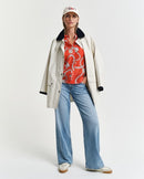 Sailing Print Cotton/Silk Shirt - Orange Red