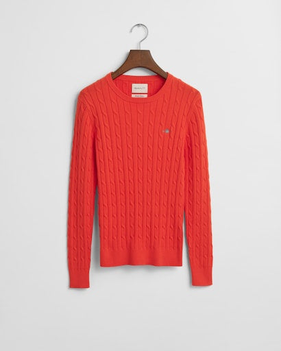 Stretch Cable Round Neck Jumper - Orange Red