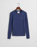 Stretch Cable Round Neck Jumper - Dusty Navy