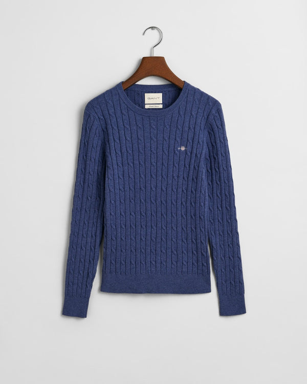 Stretch Cable Round Neck Jumper - Dusty Navy