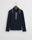 Ribbed Long Sleeve Polo Shirt - Evening Blue