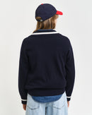 Lambswool Contrast V Neck Jumper - Evening Blue