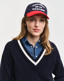 Lambswool Contrast V Neck Jumper - Evening Blue