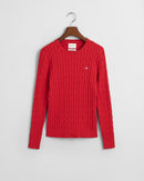 Stretch Cable Round Neck Jumper - Ruby Red