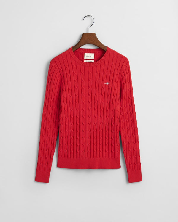 Stretch Cable Round Neck Jumper - Ruby Red