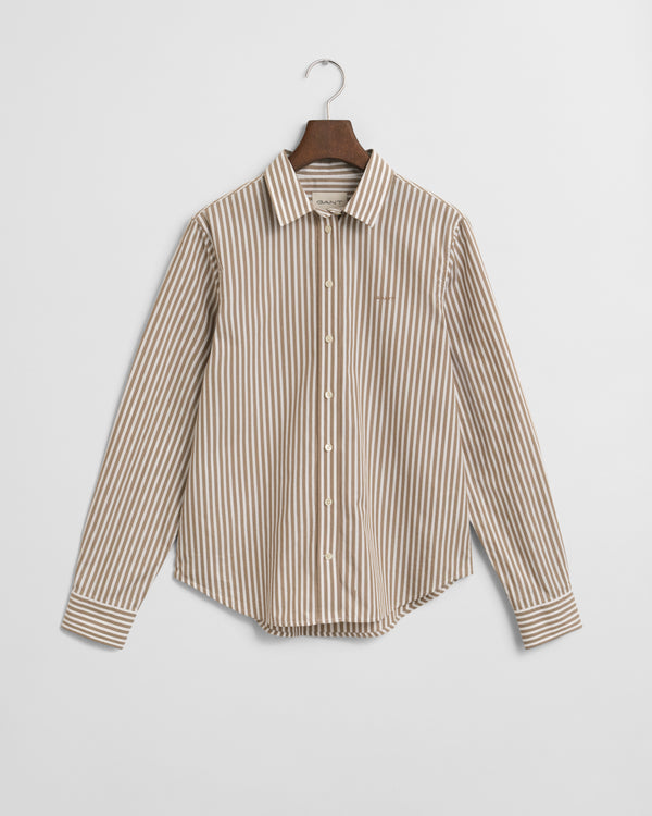 Reg Classic Poplin Striped Shirt - Taupe Beige