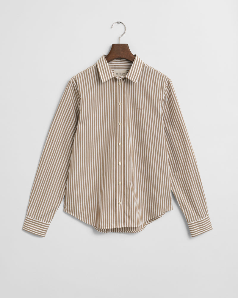 Reg Classic Poplin Striped Shirt - Taupe Beige