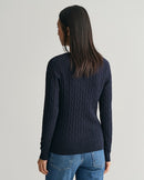Stretch Cotton Cable V Neck Jumper - Evening Blue