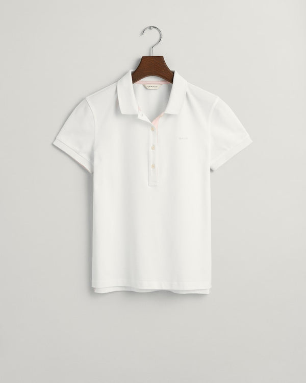 Contrast Collar Pique Polo - White
