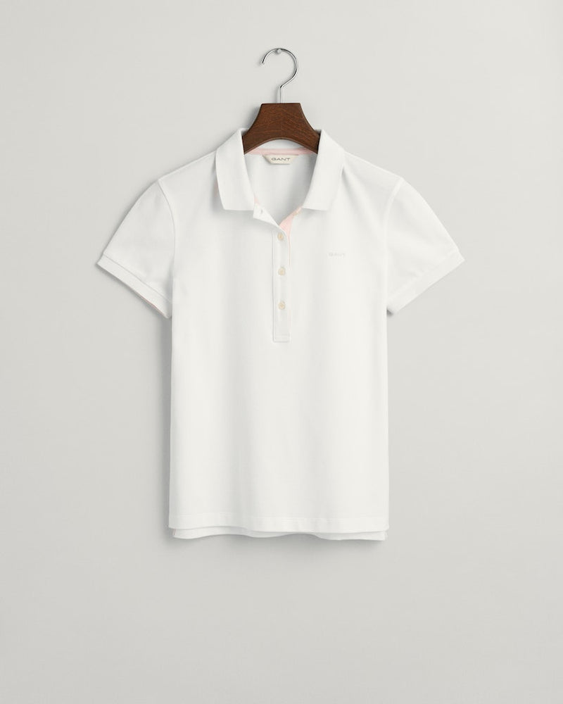Contrast Collar Pique Polo - White