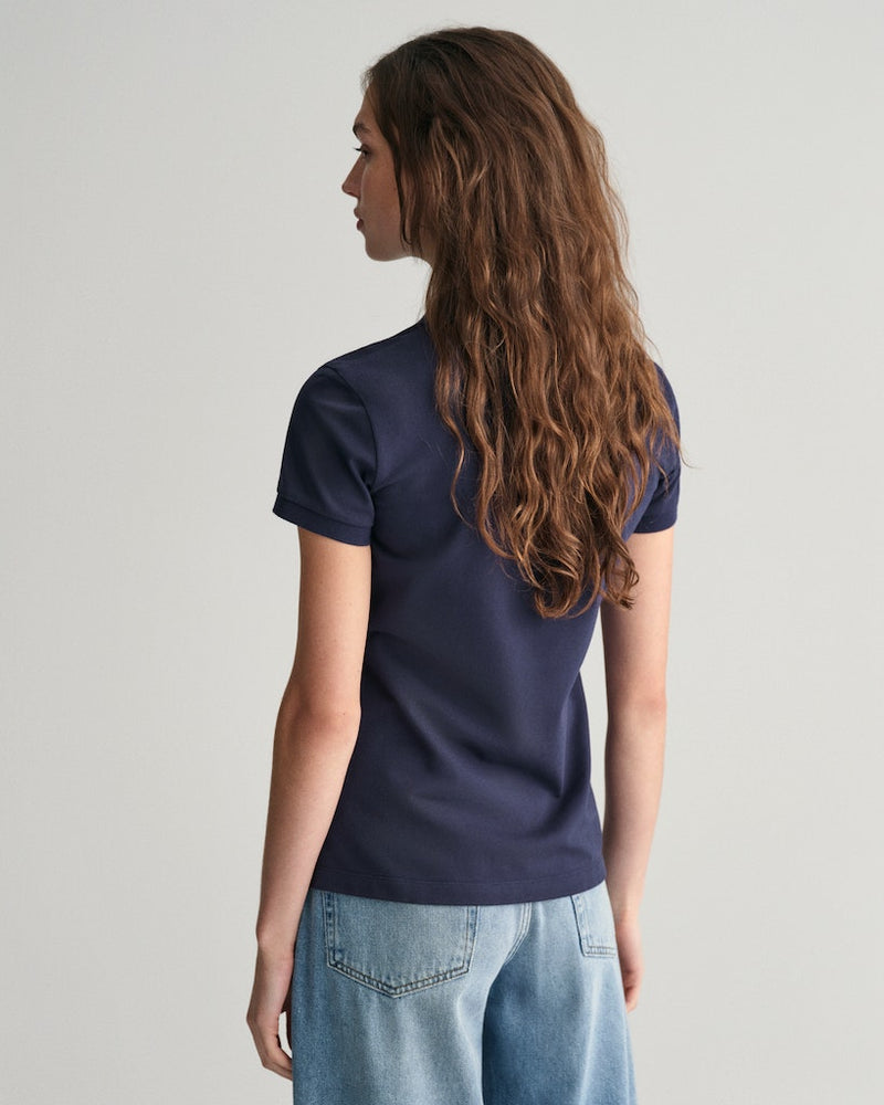 Contrast Collar Pique Polo - Evening Blue