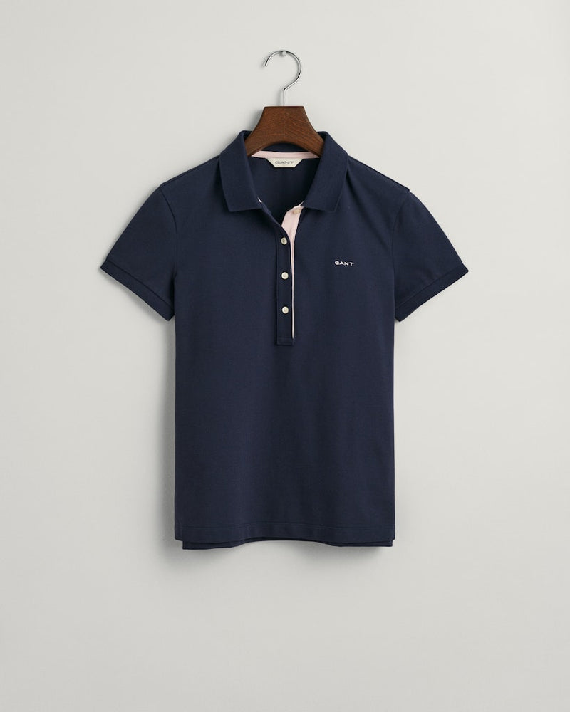 Contrast Collar Pique Polo - Evening Blue