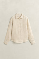Striped Linen Long Sleeve Shirt - Oat Beige