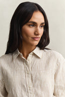 Striped Linen Long Sleeve Shirt - Oat Beige