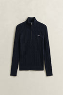 Stretch Cotton Cable Half-Zip - Evening Blue