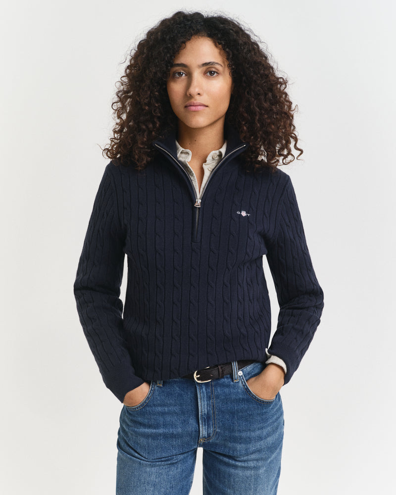 Stretch Cotton Cable Half-Zip - Evening Blue