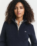 Stretch Cotton Cable Half-Zip - Evening Blue