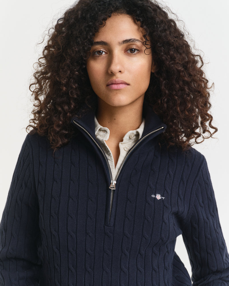 Stretch Cotton Cable Half-Zip - Evening Blue