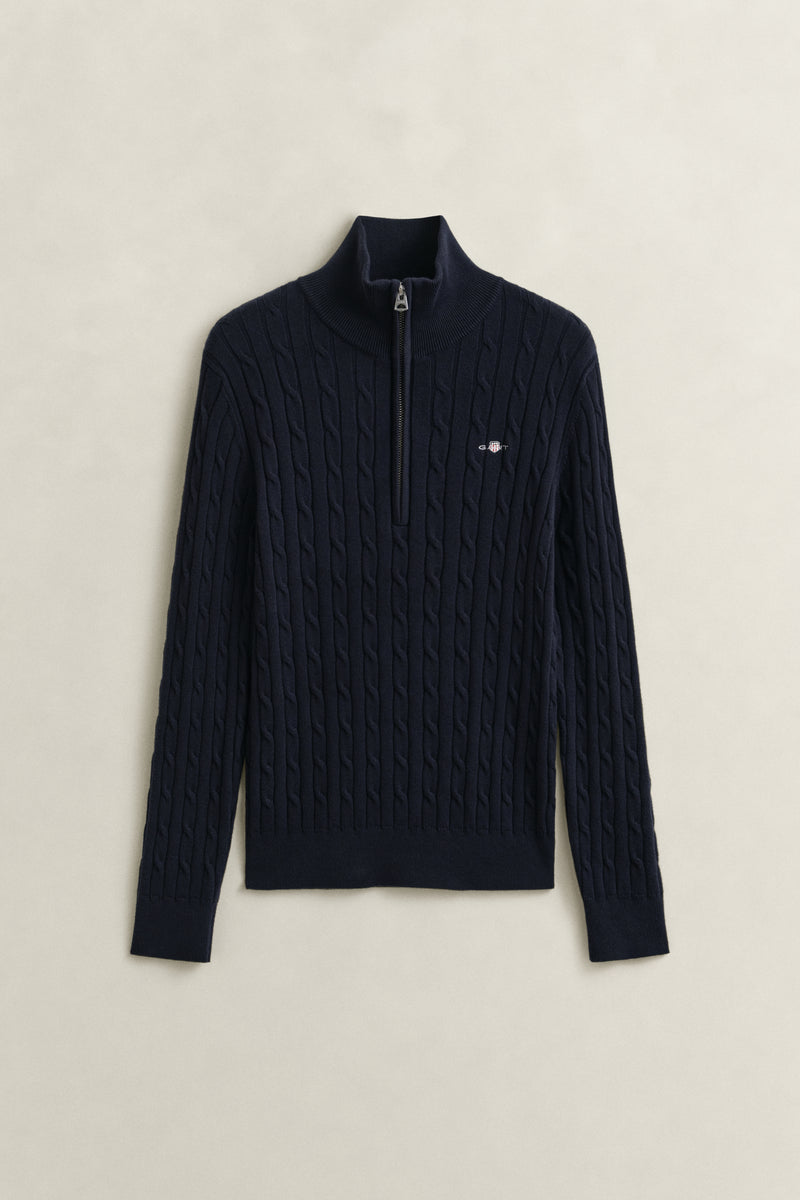 Stretch Cotton Cable Half-Zip - Evening Blue