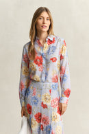 Floral Cotton Silk Shirt - Light Blue