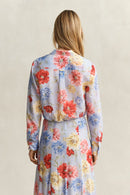 Floral Cotton Silk Shirt - Light Blue
