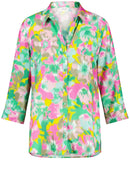 Flower Maniac 3/4 Slv Blouse - Green/lilac/pink
