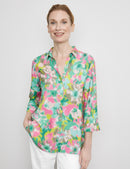 Flower Maniac 3/4 Slv Blouse - Green/lilac/pink