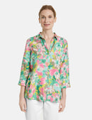 Flower Maniac 3/4 Slv Blouse - Green/lilac/pink