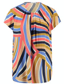 Short Sleeve Blouse - Orange/blue Print