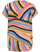 Short Sleeve Blouse - Orange/blue Print