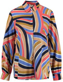 Long Sleeve Blouse - Orange/blue Print