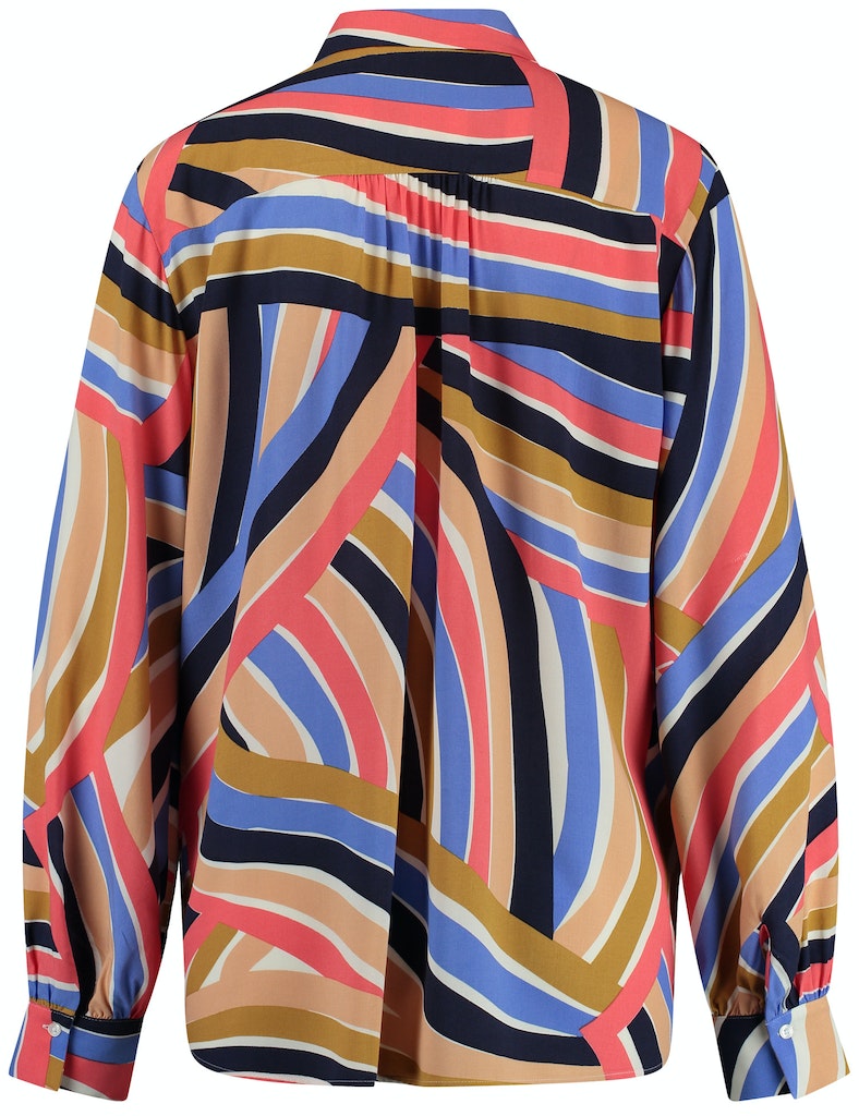 Long Sleeve Blouse - Orange/blue Print