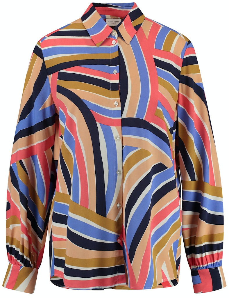 Long Sleeve Blouse - Orange/blue Print