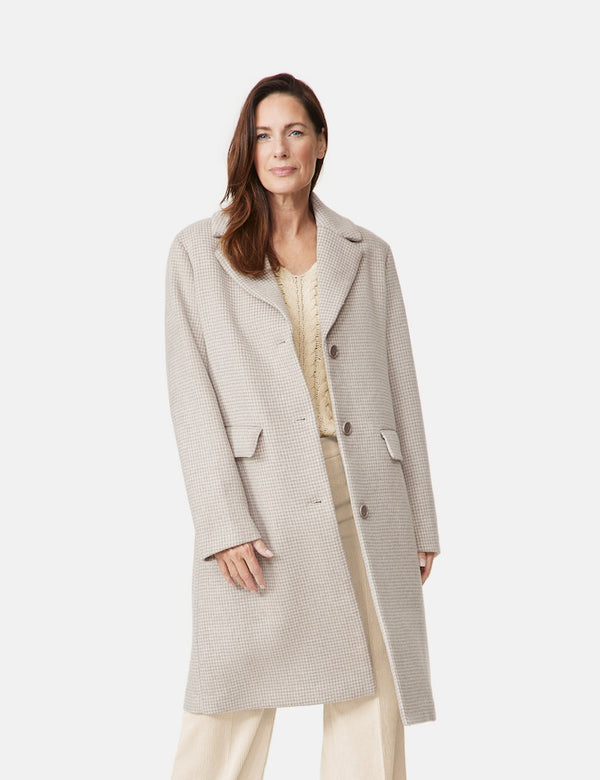 Symbiotic Red Wool Coat - Creme Houndstooth