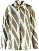 Geo Graphics Print Blouse - Khaki/White