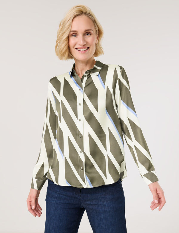 Geo Graphics Print Blouse - Khaki/White