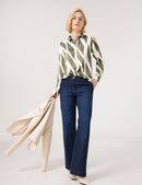 Geo Graphics Print Blouse - Khaki/White