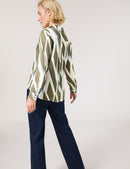 Geo Graphics Print Blouse - Khaki/White