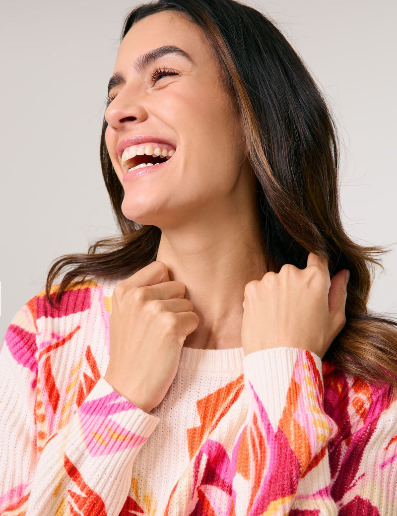 ColourExplosion Print Jumper - Off White/pink/orange