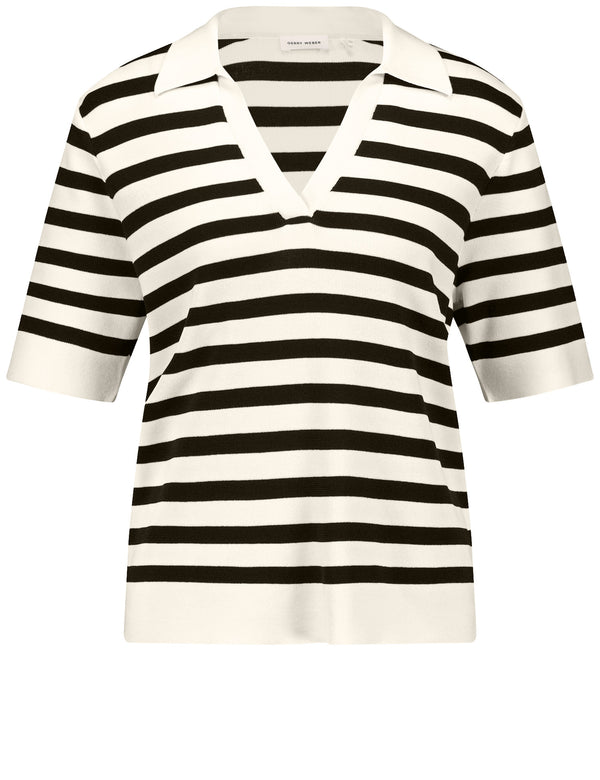 Black &amp; Brights V Neck Jumper - Off White/black Stripe