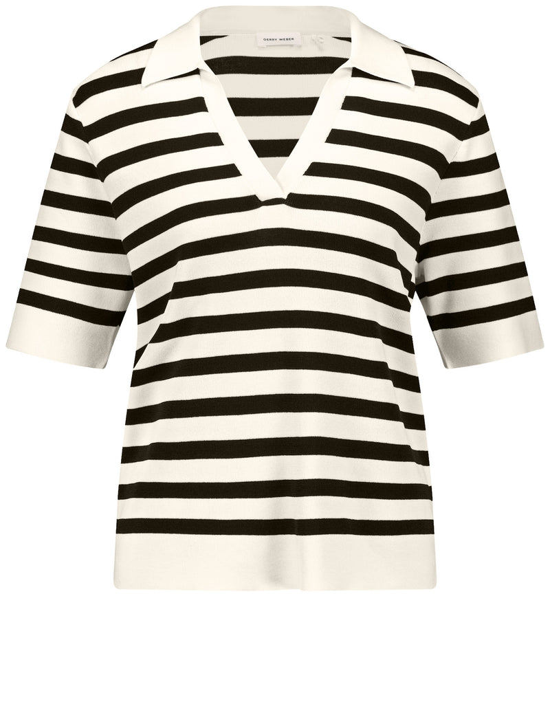 Black &amp; Brights V Neck Jumper - Off White/black Stripe