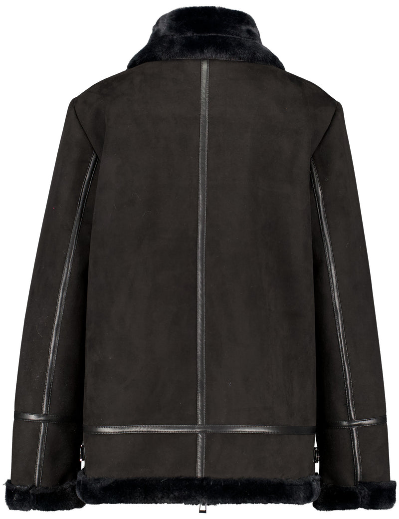 Flower Power Fur Collar Jacket - Black