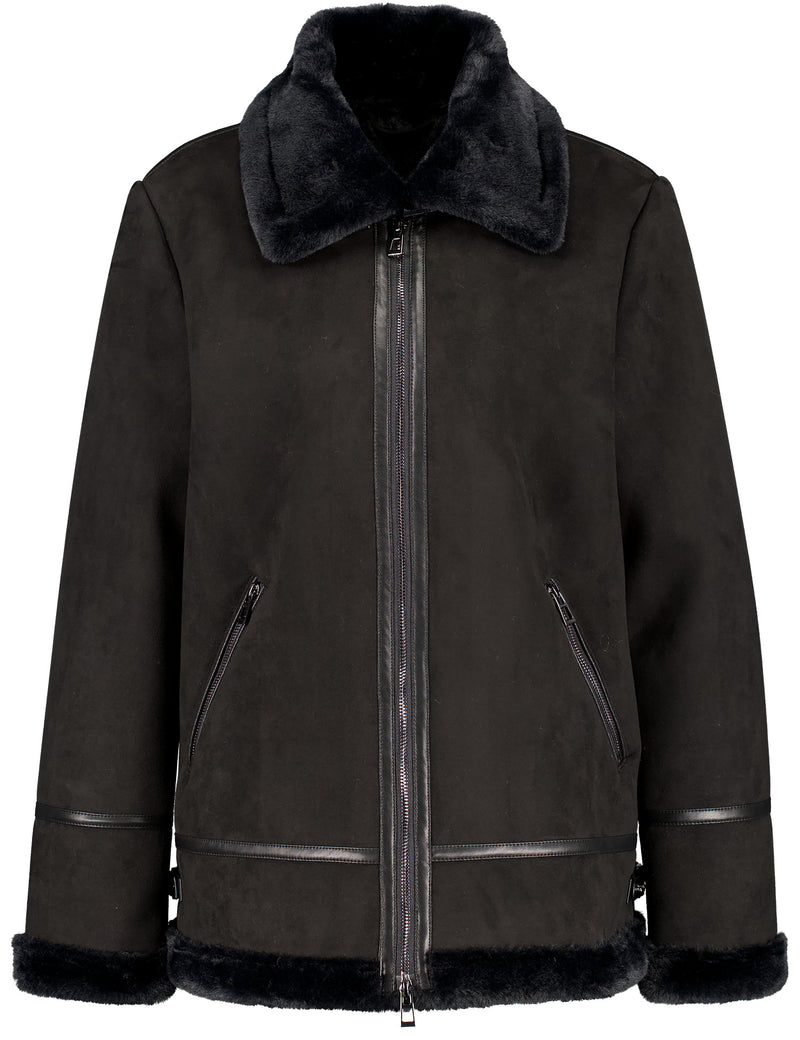 Flower Power Fur Collar Jacket - Black