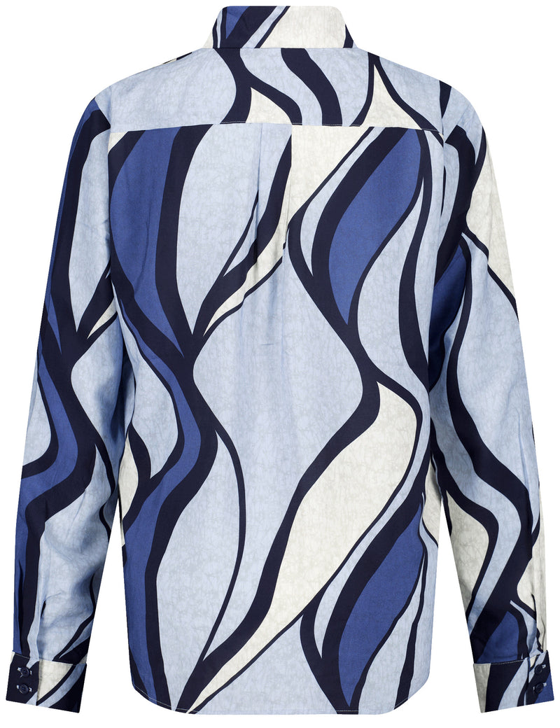 Blue Moon Long Sleeve Blouse - Blue/waveprint
