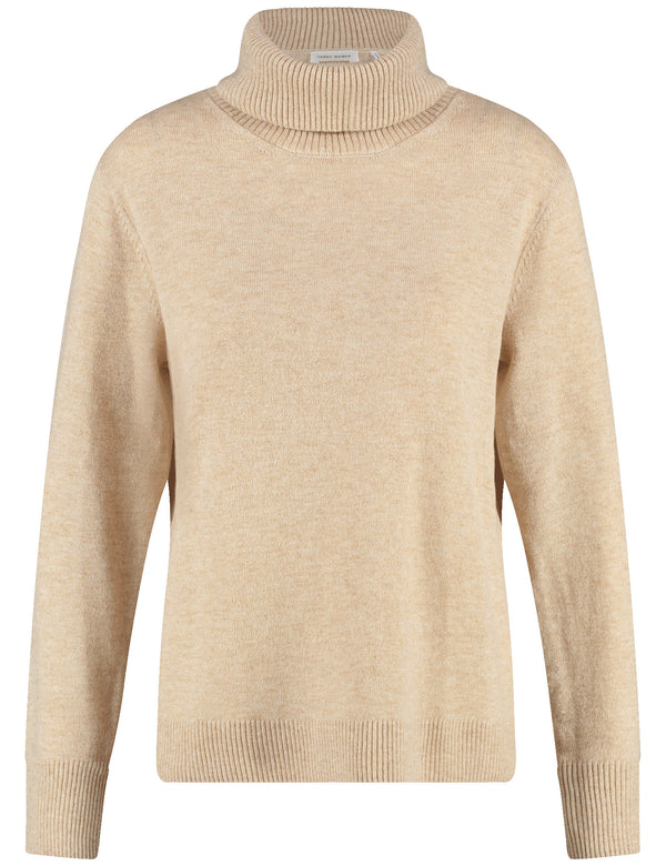 Flower Power PoloNeck Jumper - Taupe Melange